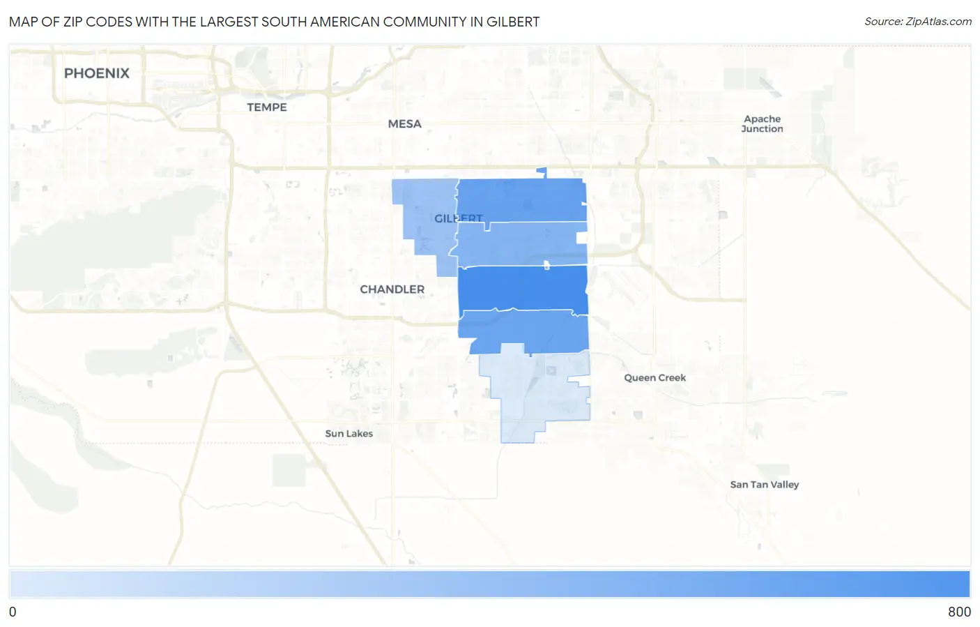 Zip Codes with the Largest South American Community in Gilbert Map