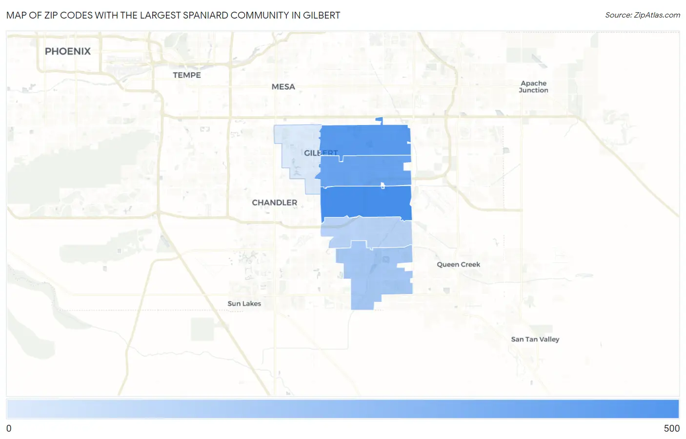 Zip Codes with the Largest Spaniard Community in Gilbert Map