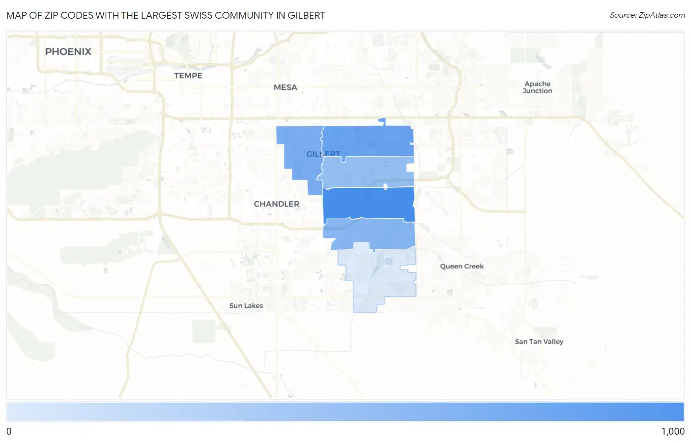Zip Codes with the Largest Swiss Community in Gilbert Map