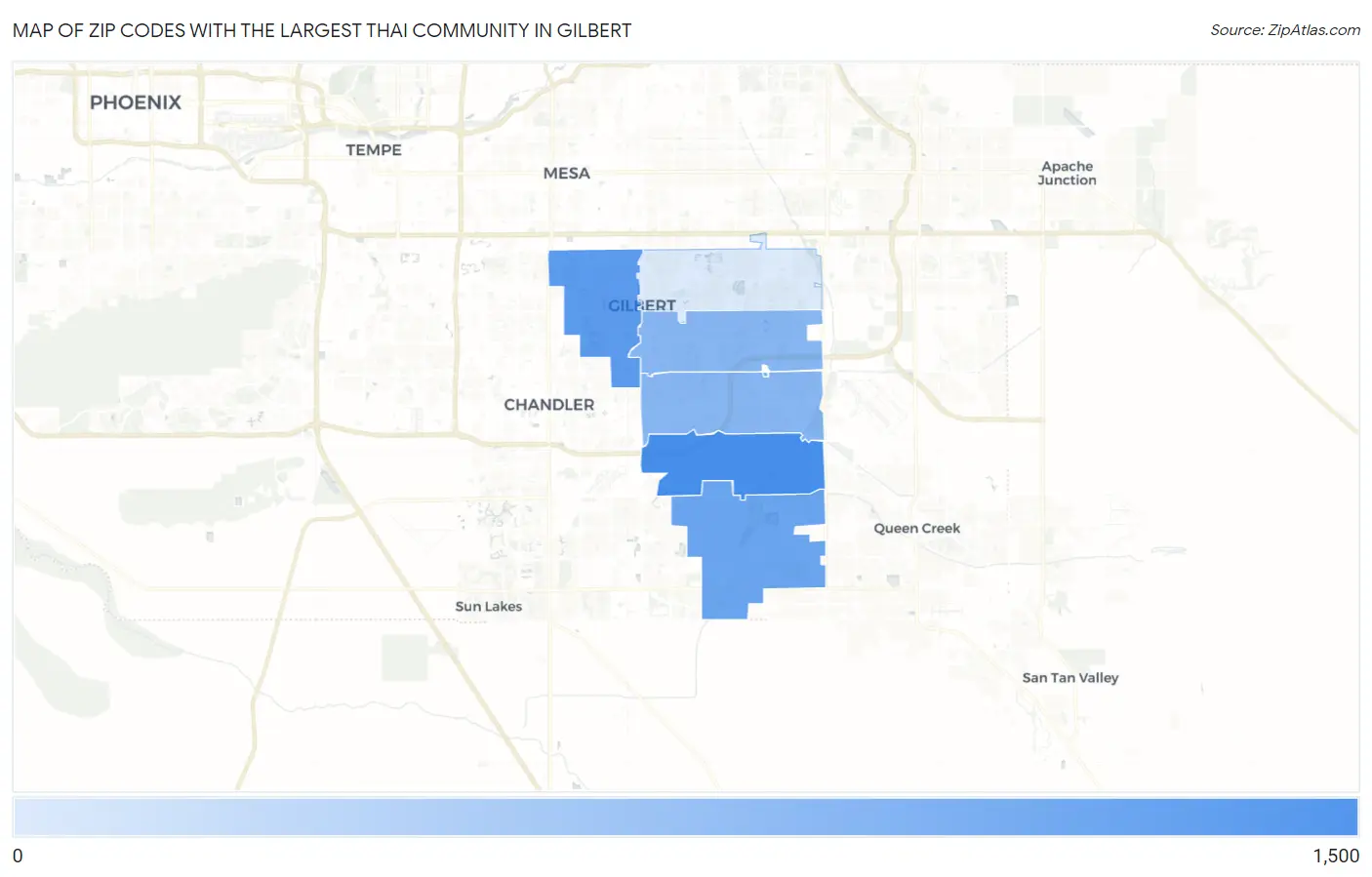 Zip Codes with the Largest Thai Community in Gilbert Map