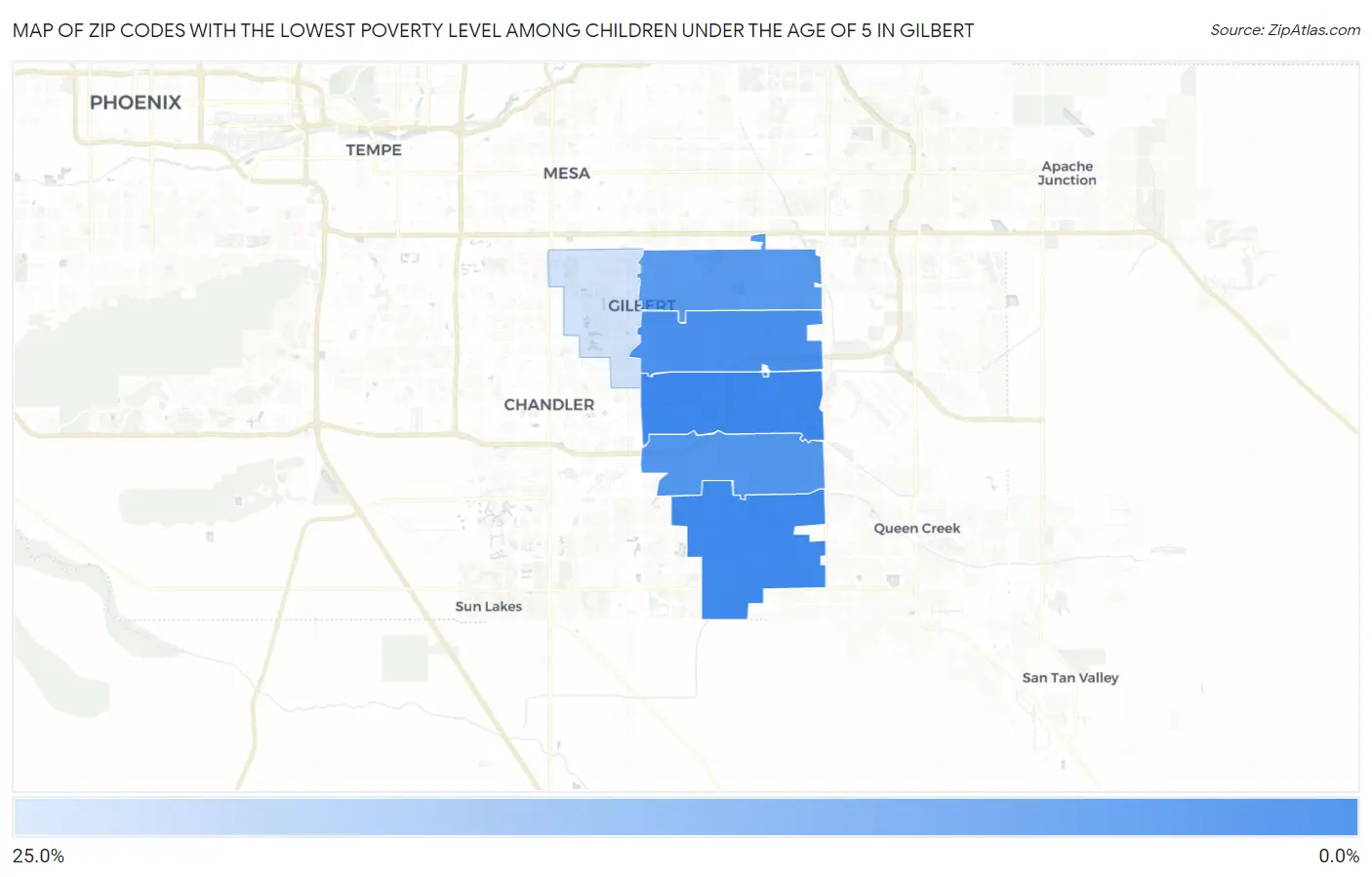 Zip Codes with the Lowest Poverty Level Among Children Under the Age of 5 in Gilbert Map