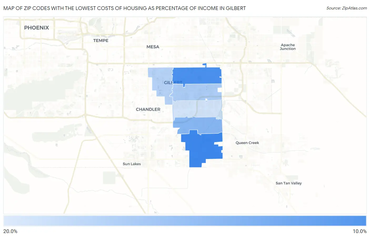 Zip Codes with the Lowest Costs of Housing as Percentage of Income in Gilbert Map