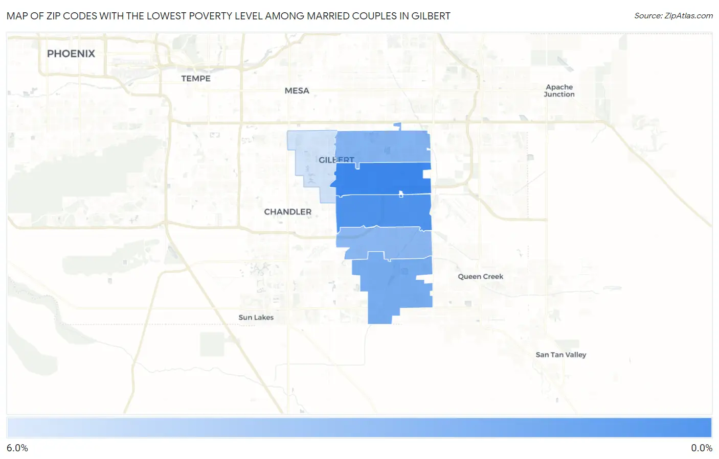 Zip Codes with the Lowest Poverty Level Among Married Couples in Gilbert Map