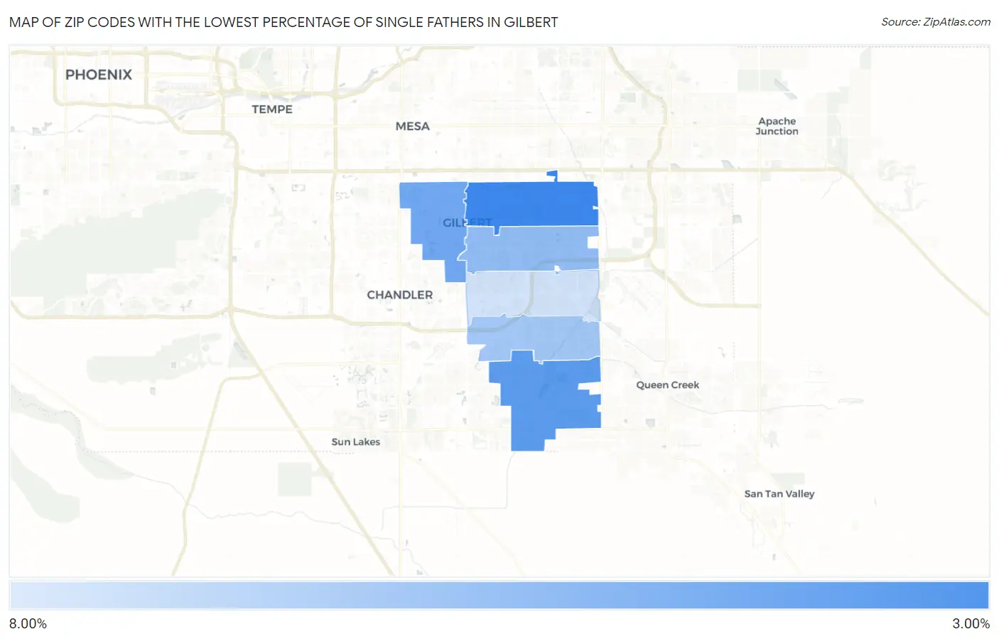 Zip Codes with the Lowest Percentage of Single Fathers in Gilbert Map