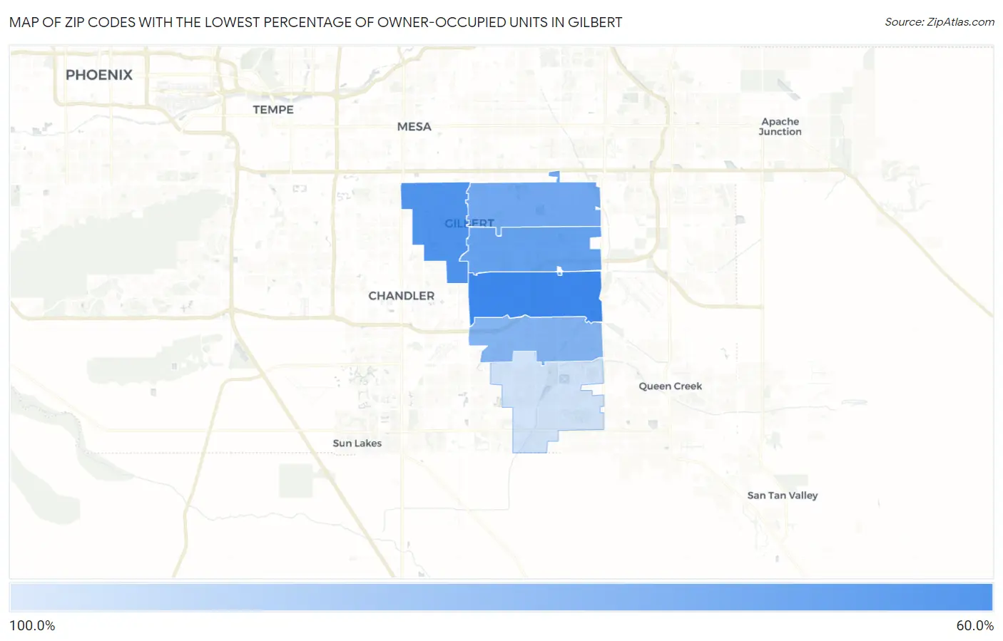 Zip Codes with the Lowest Percentage of Owner-Occupied Units in Gilbert Map
