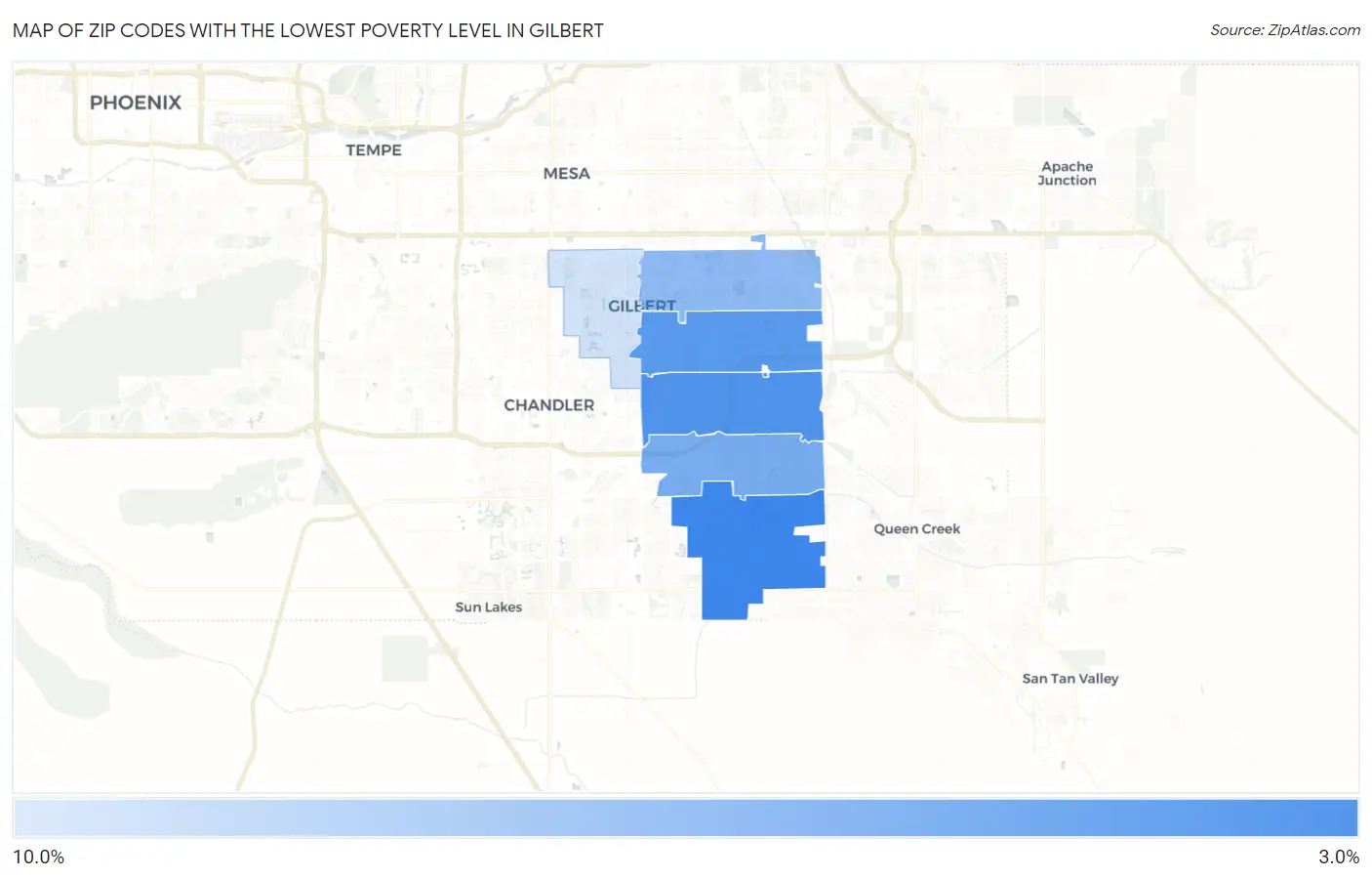 Zip Codes with the Lowest Poverty Level in Gilbert Map
