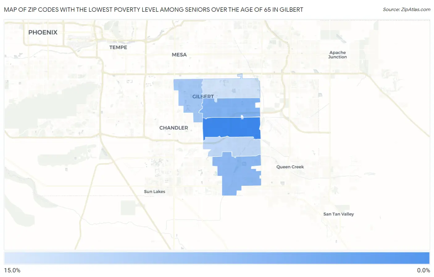 Zip Codes with the Lowest Poverty Level Among Seniors Over the Age of 65 in Gilbert Map