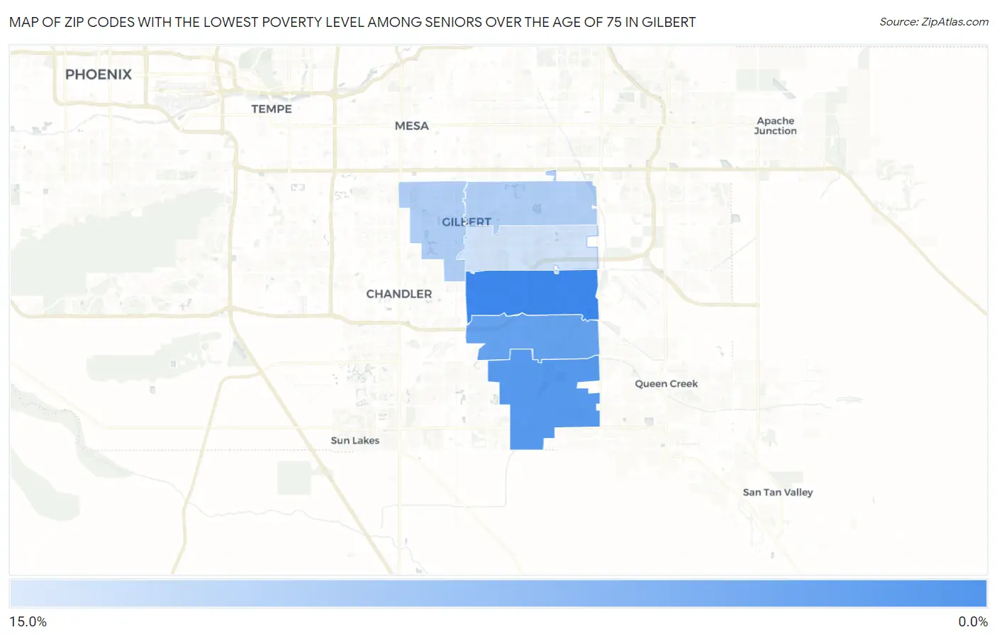 Zip Codes with the Lowest Poverty Level Among Seniors Over the Age of 75 in Gilbert Map