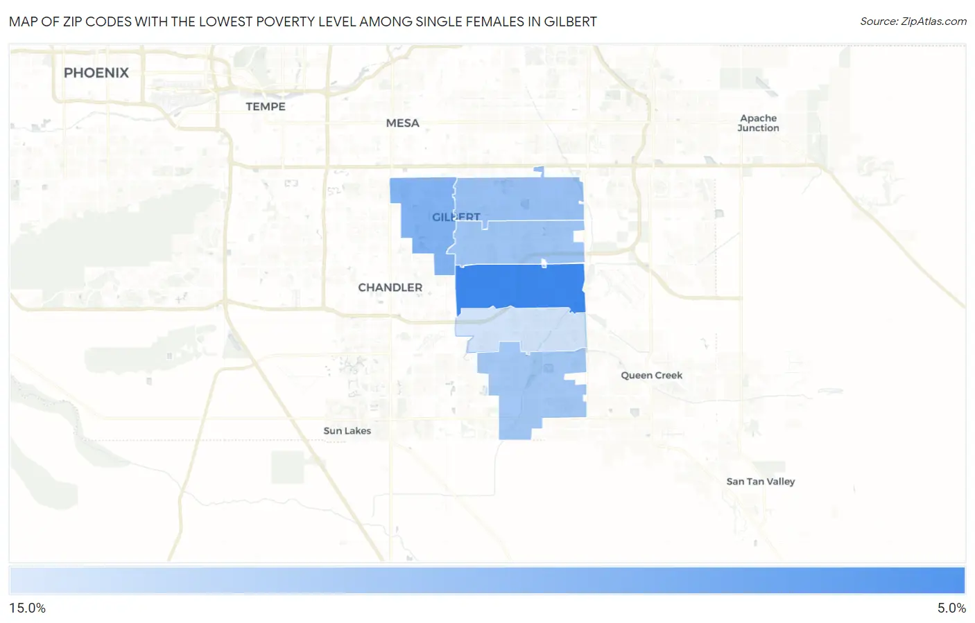 Zip Codes with the Lowest Poverty Level Among Single Females in Gilbert Map