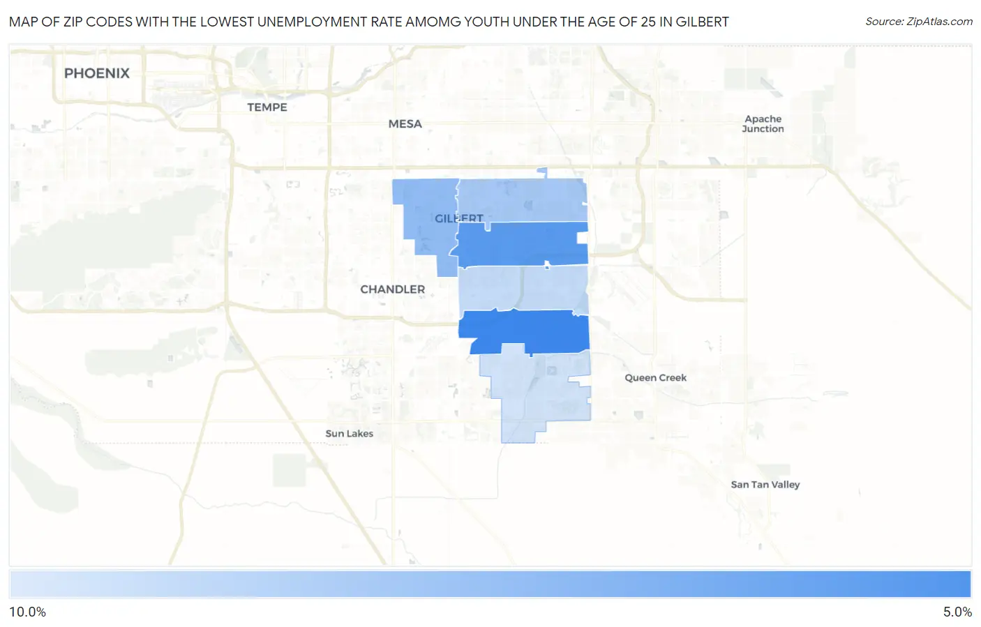 Zip Codes with the Lowest Unemployment Rate Amomg Youth Under the Age of 25 in Gilbert Map