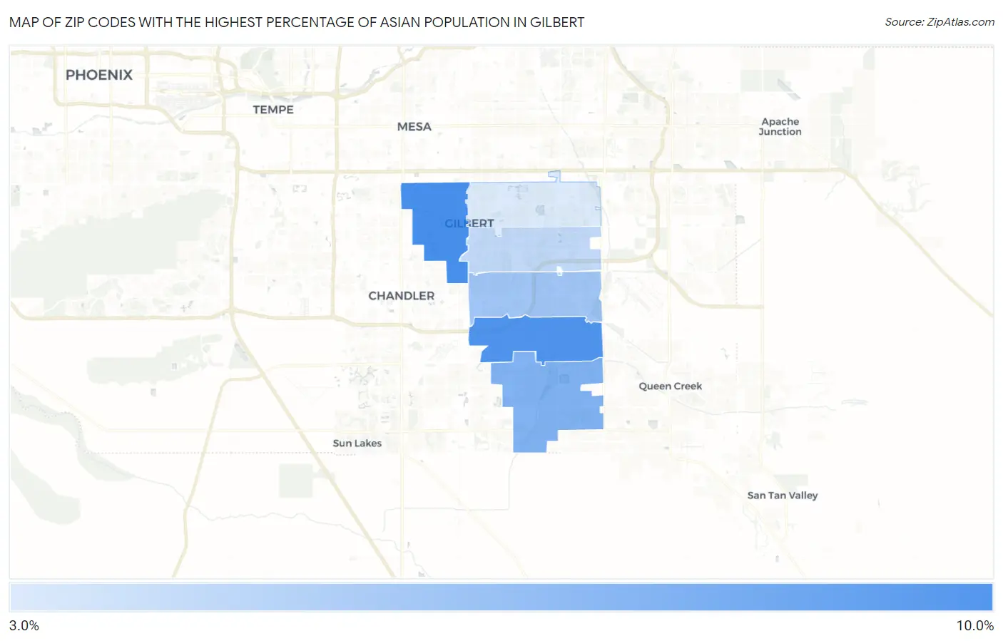 Zip Codes with the Highest Percentage of Asian Population in Gilbert Map