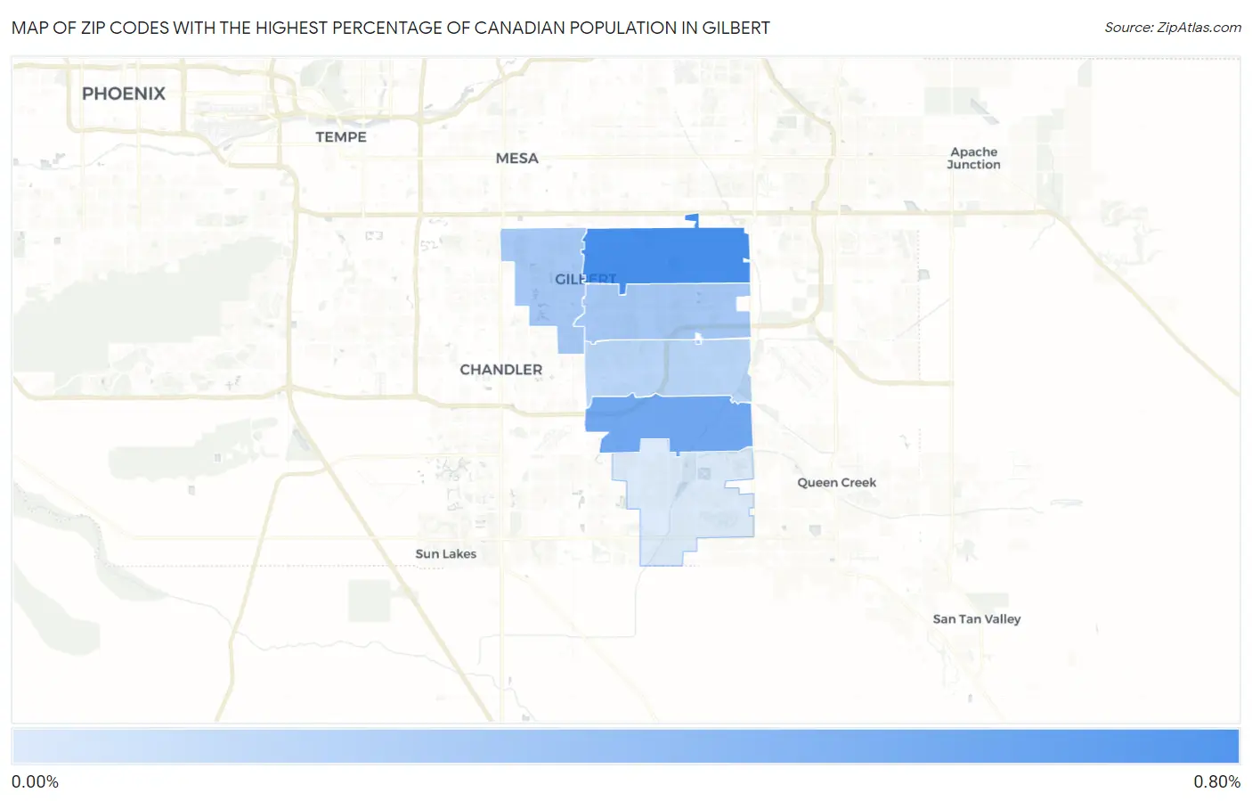 Zip Codes with the Highest Percentage of Canadian Population in Gilbert Map