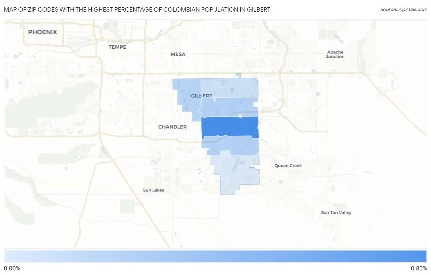 Zip Codes with the Highest Percentage of Colombian Population in Gilbert Map