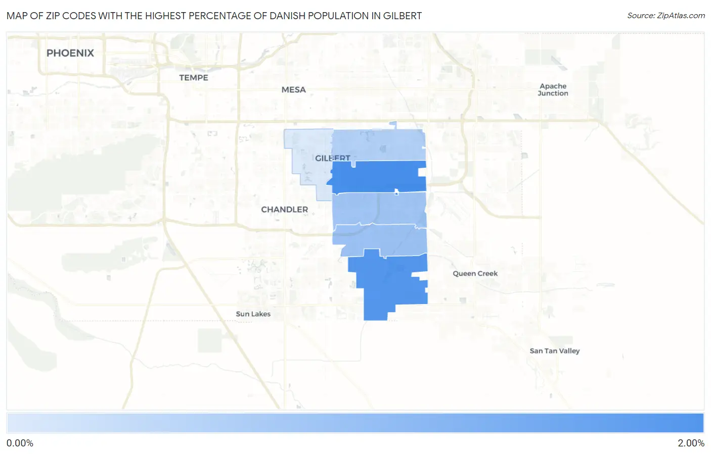 Zip Codes with the Highest Percentage of Danish Population in Gilbert Map