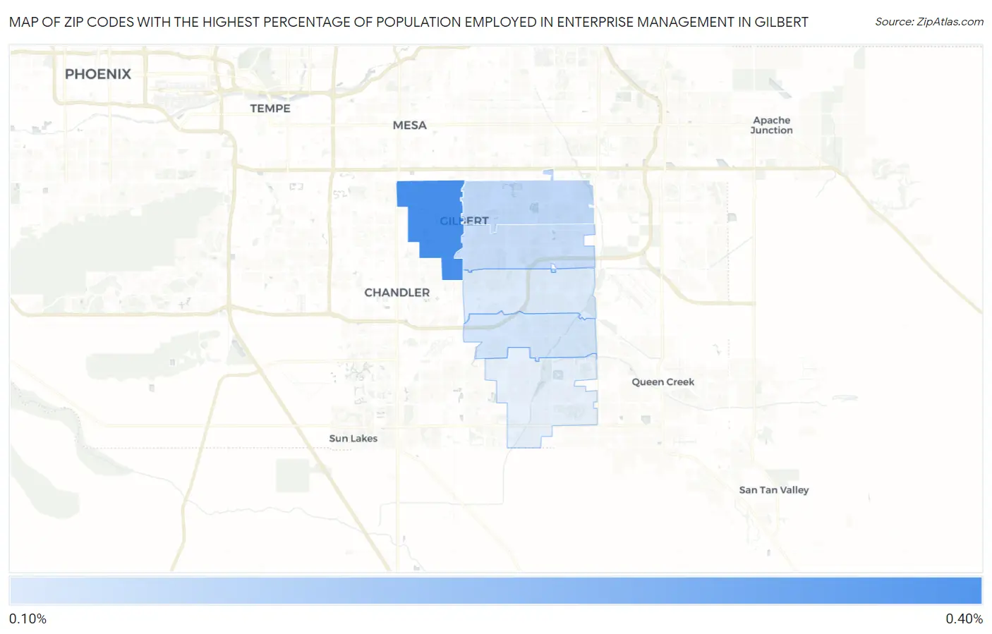 Zip Codes with the Highest Percentage of Population Employed in Enterprise Management in Gilbert Map
