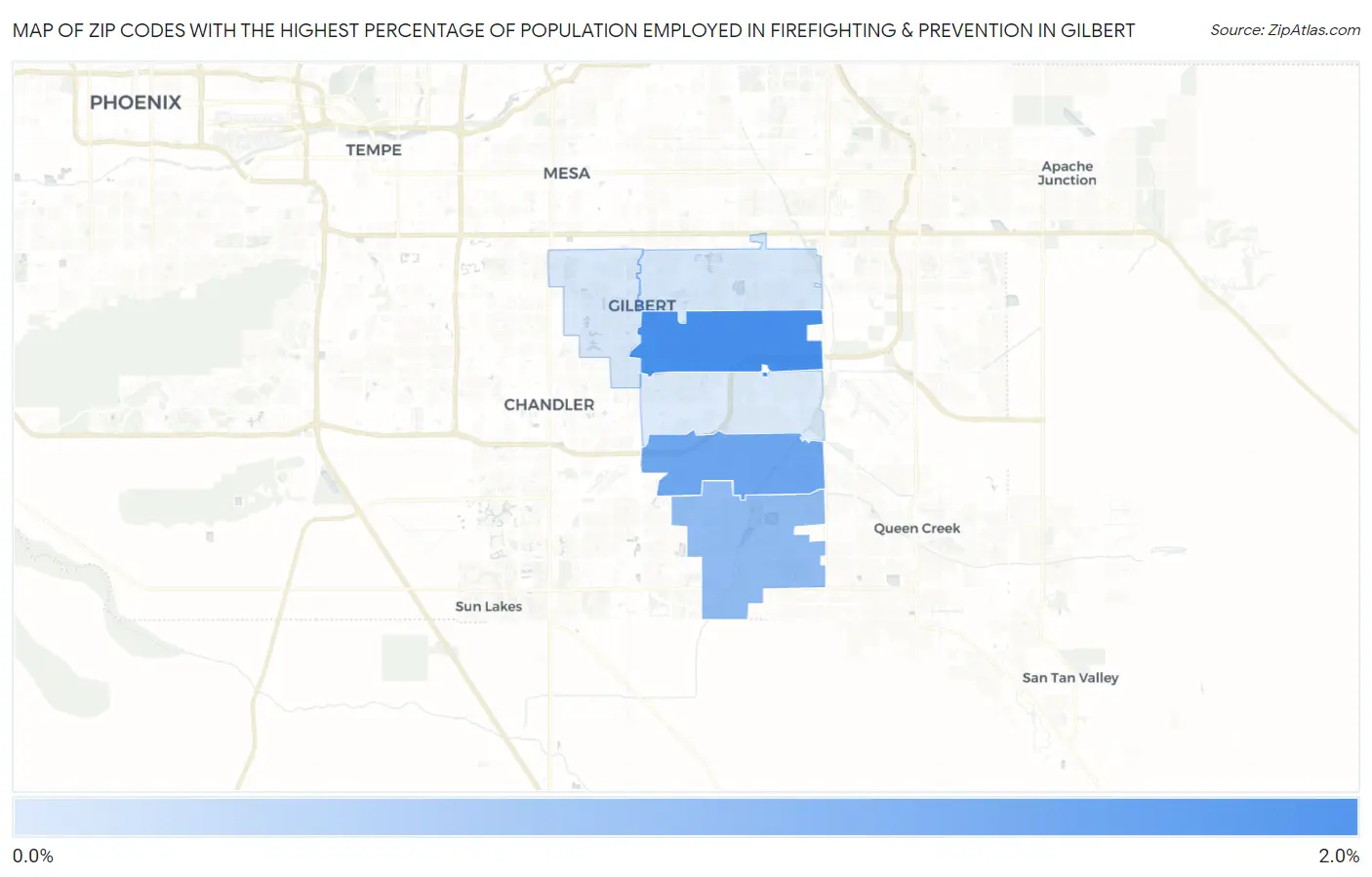 Zip Codes with the Highest Percentage of Population Employed in Firefighting & Prevention in Gilbert Map