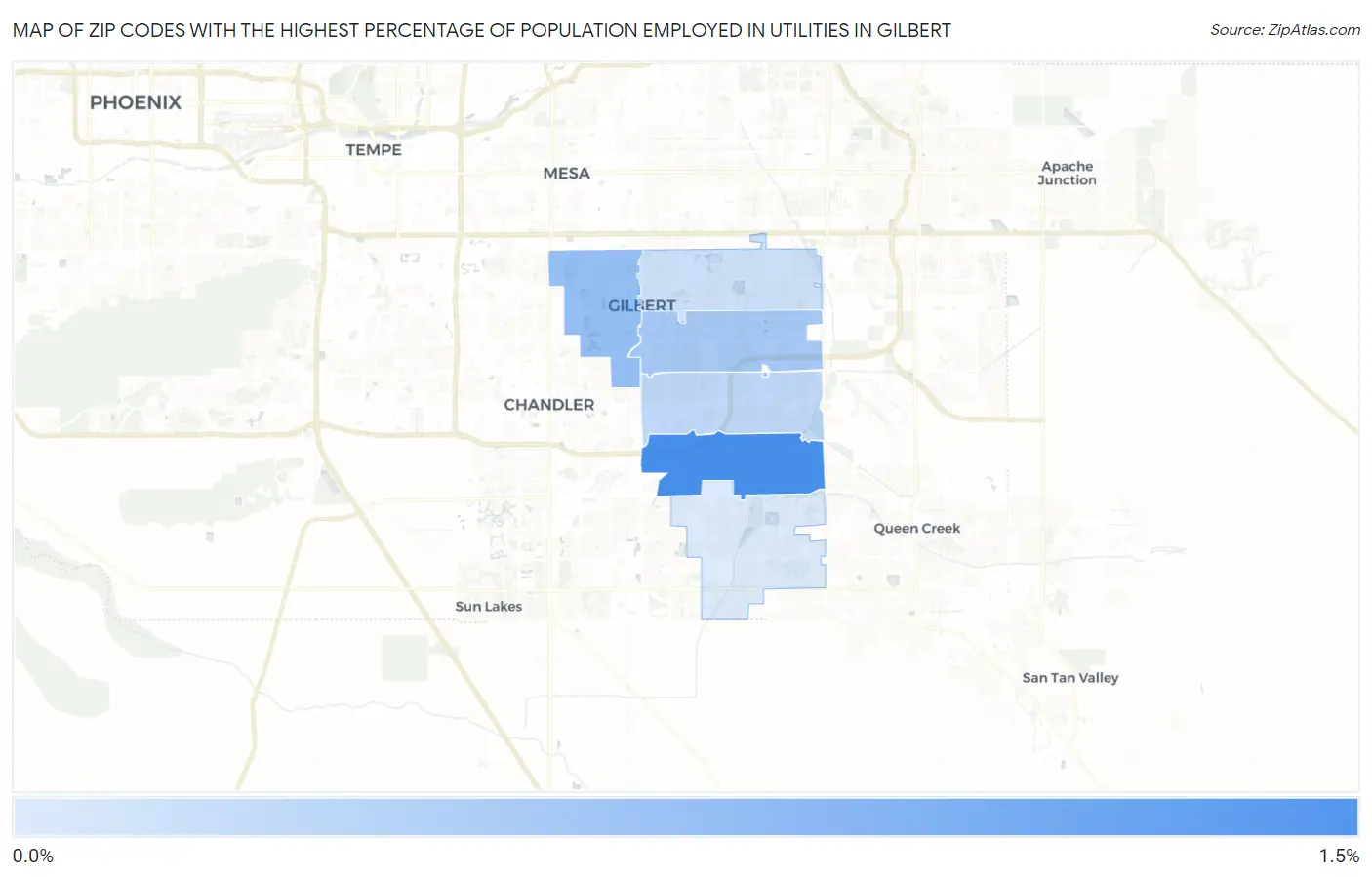 Zip Codes with the Highest Percentage of Population Employed in Utilities in Gilbert Map