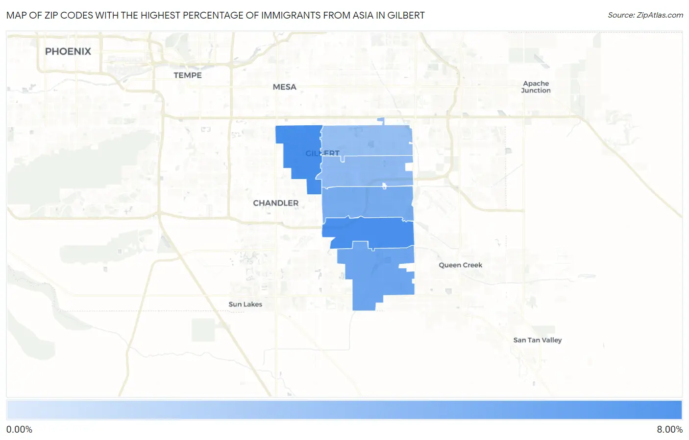 Zip Codes with the Highest Percentage of Immigrants from Asia in Gilbert Map
