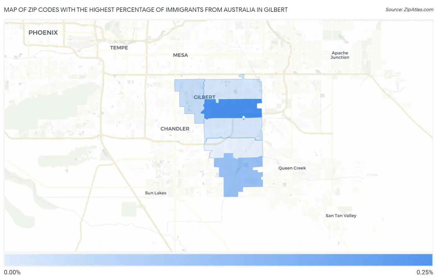 Zip Codes with the Highest Percentage of Immigrants from Australia in Gilbert Map