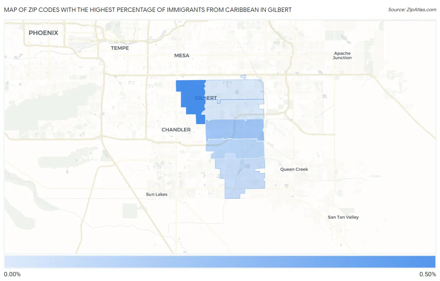 Zip Codes with the Highest Percentage of Immigrants from Caribbean in Gilbert Map