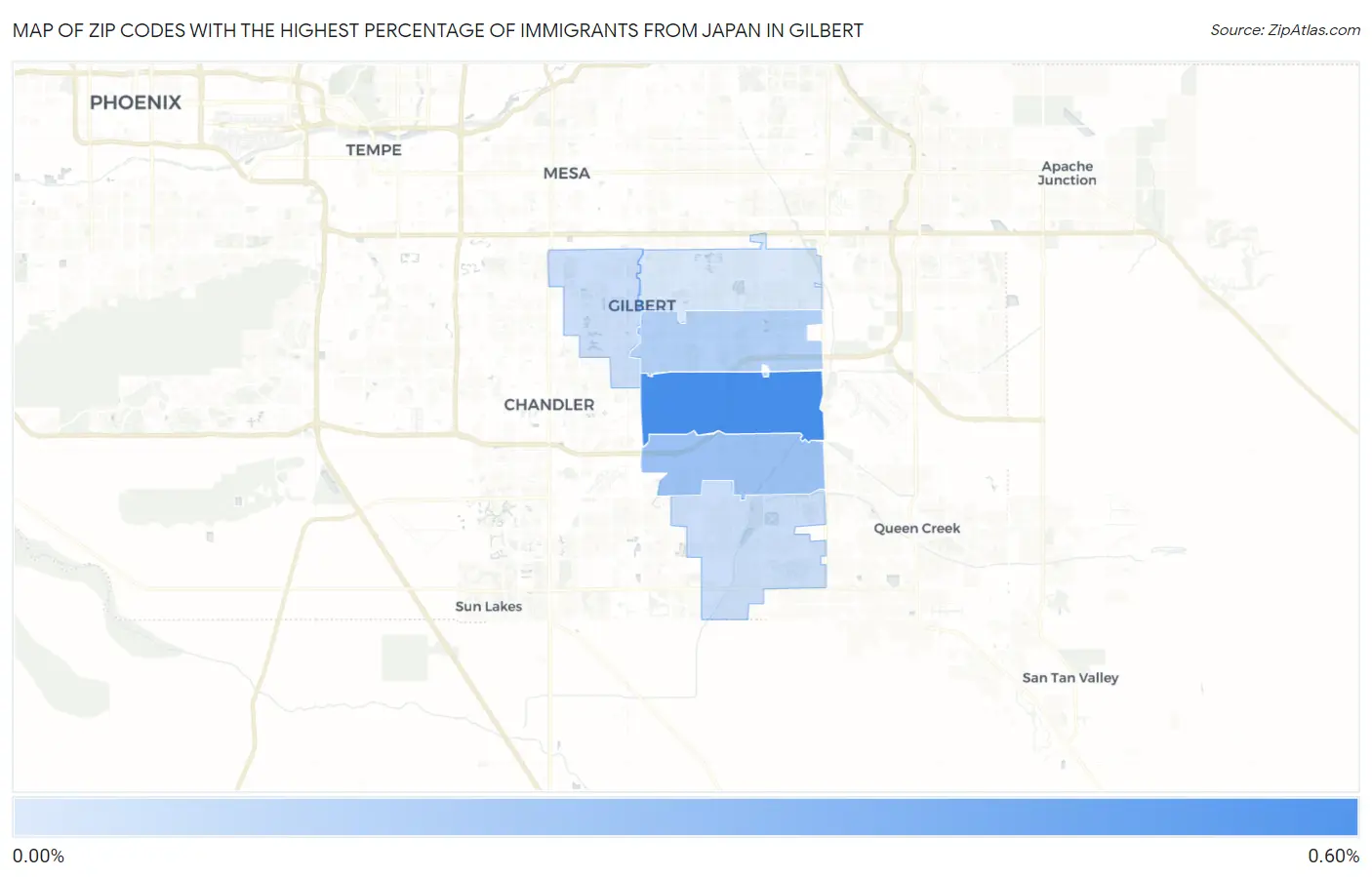 Zip Codes with the Highest Percentage of Immigrants from Japan in Gilbert Map