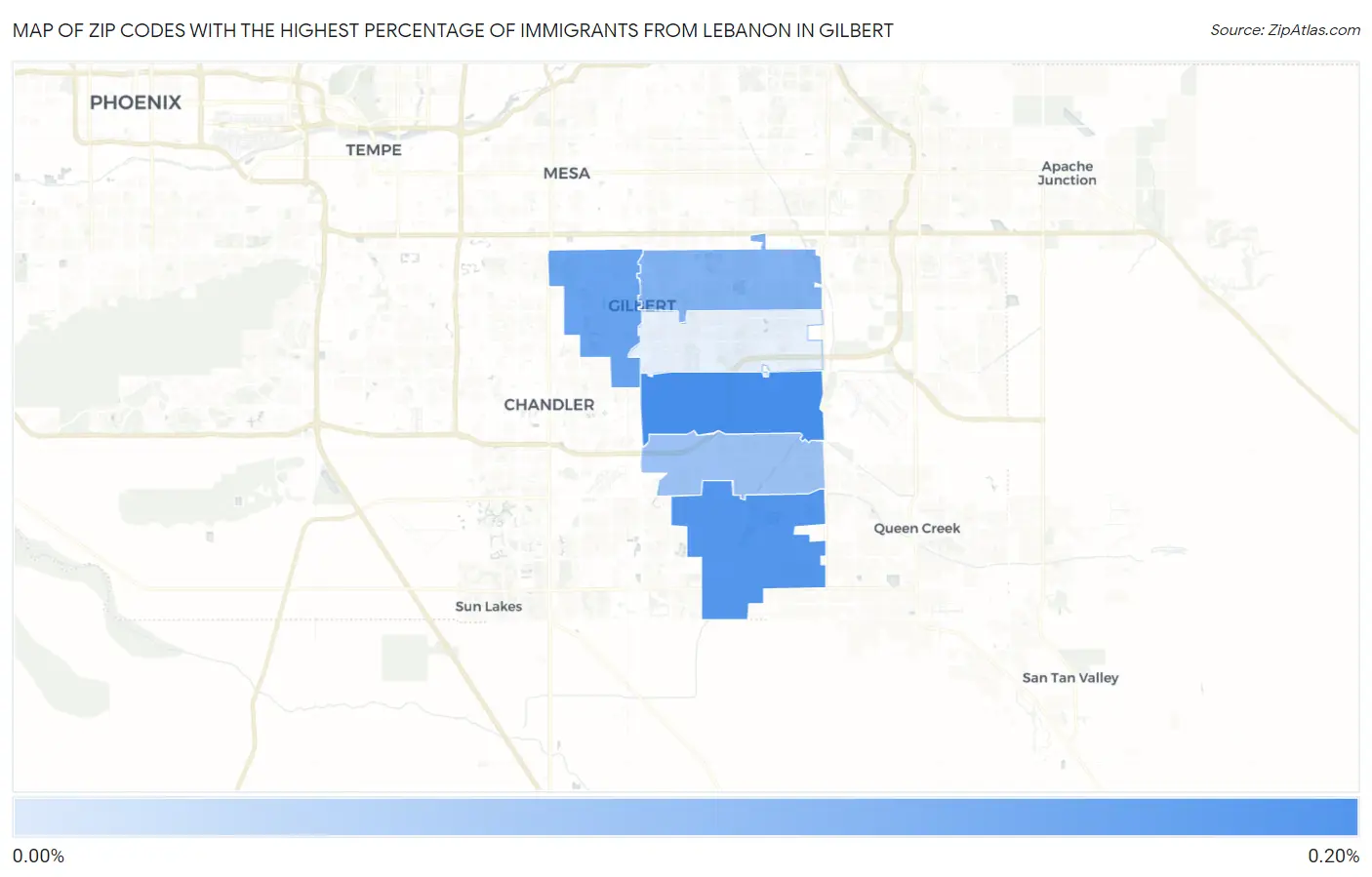 Zip Codes with the Highest Percentage of Immigrants from Lebanon in Gilbert Map