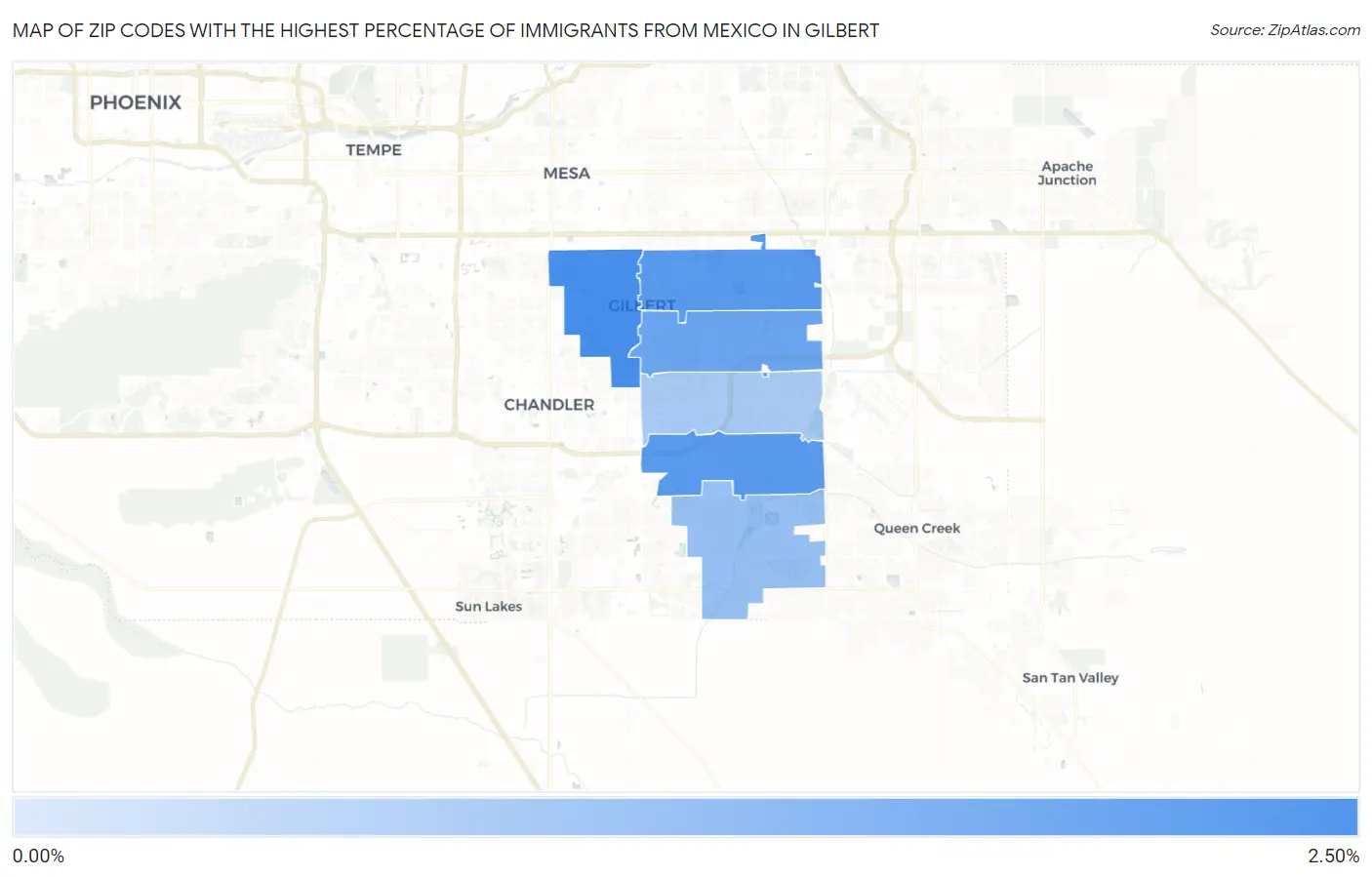 Zip Codes with the Highest Percentage of Immigrants from Mexico in Gilbert Map