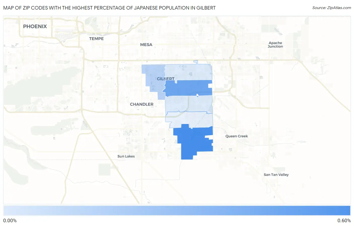 Zip Codes with the Highest Percentage of Japanese Population in Gilbert Map