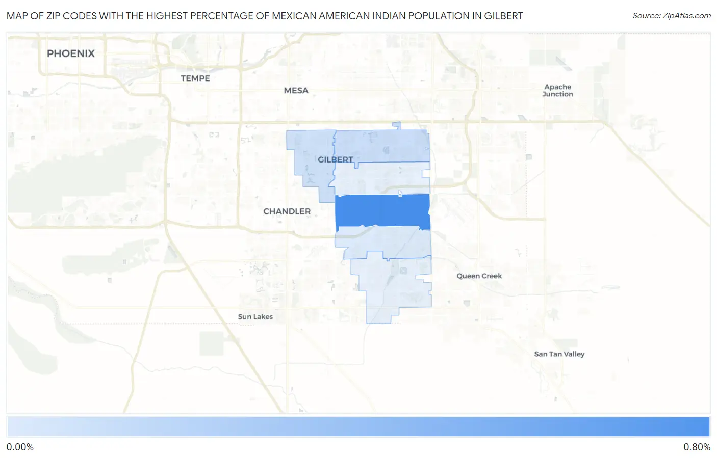 Zip Codes with the Highest Percentage of Mexican American Indian Population in Gilbert Map