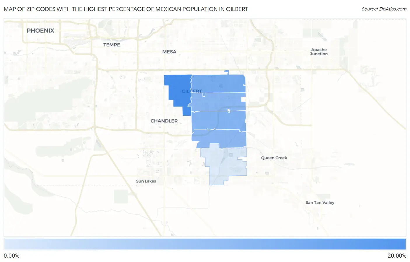 Zip Codes with the Highest Percentage of Mexican Population in Gilbert Map