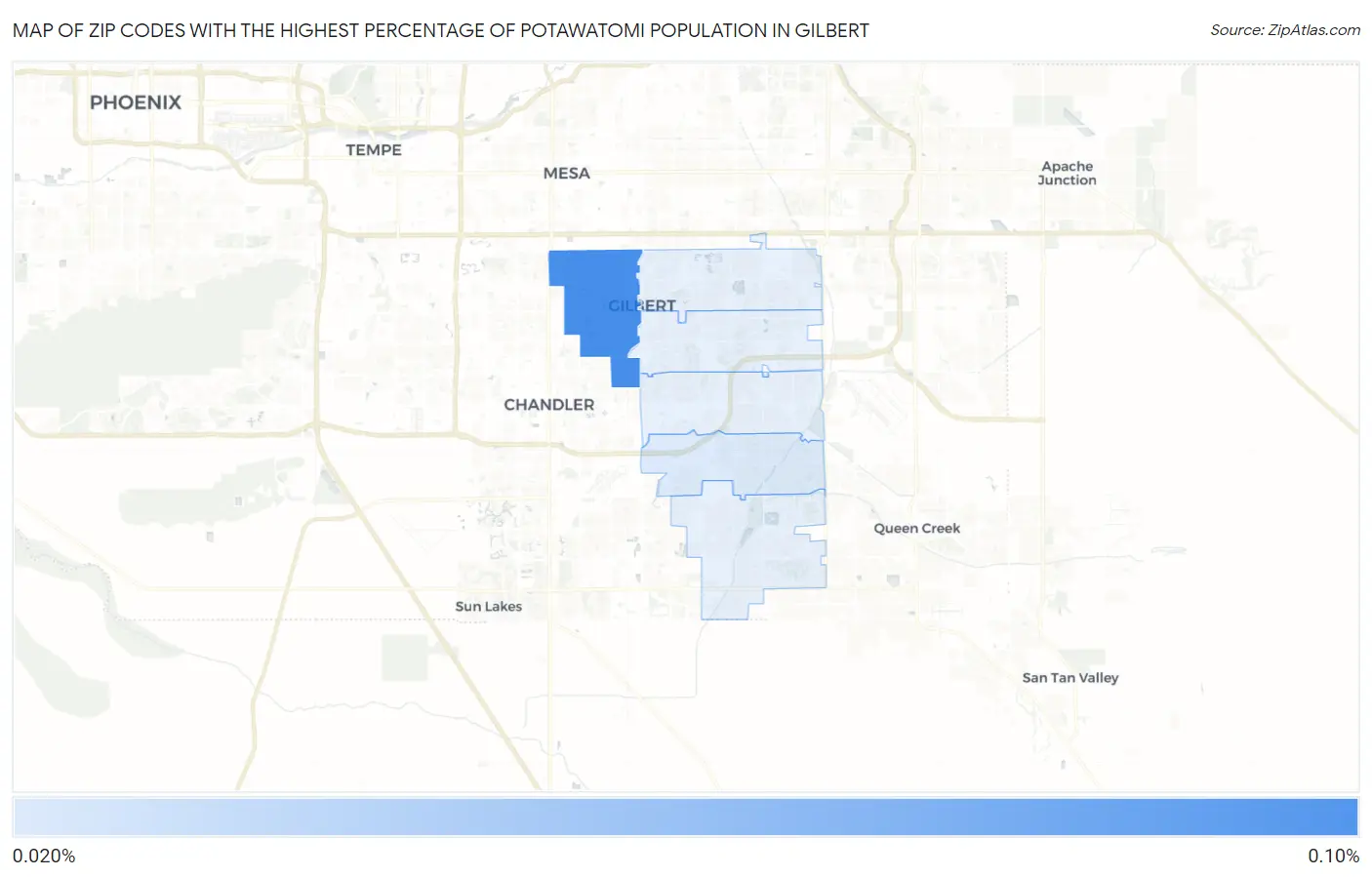 Zip Codes with the Highest Percentage of Potawatomi Population in Gilbert Map