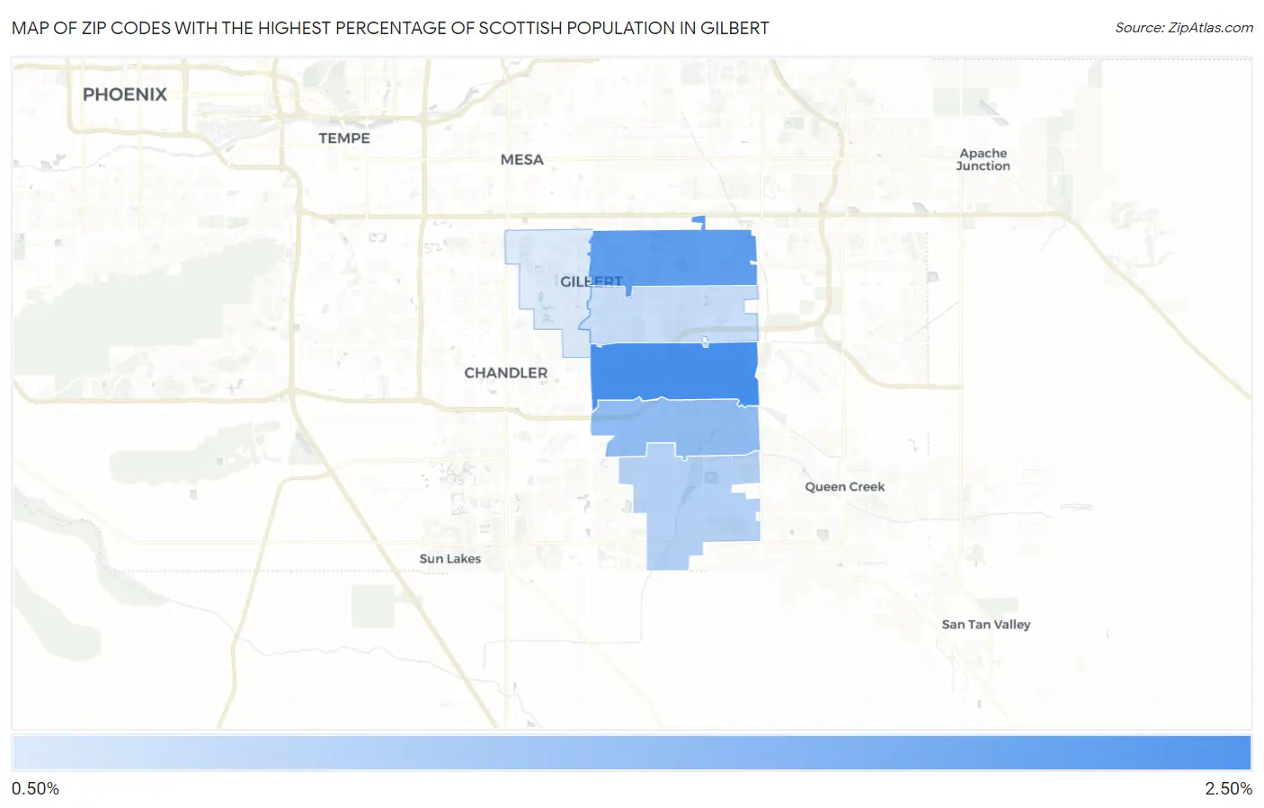Zip Codes with the Highest Percentage of Scottish Population in Gilbert Map