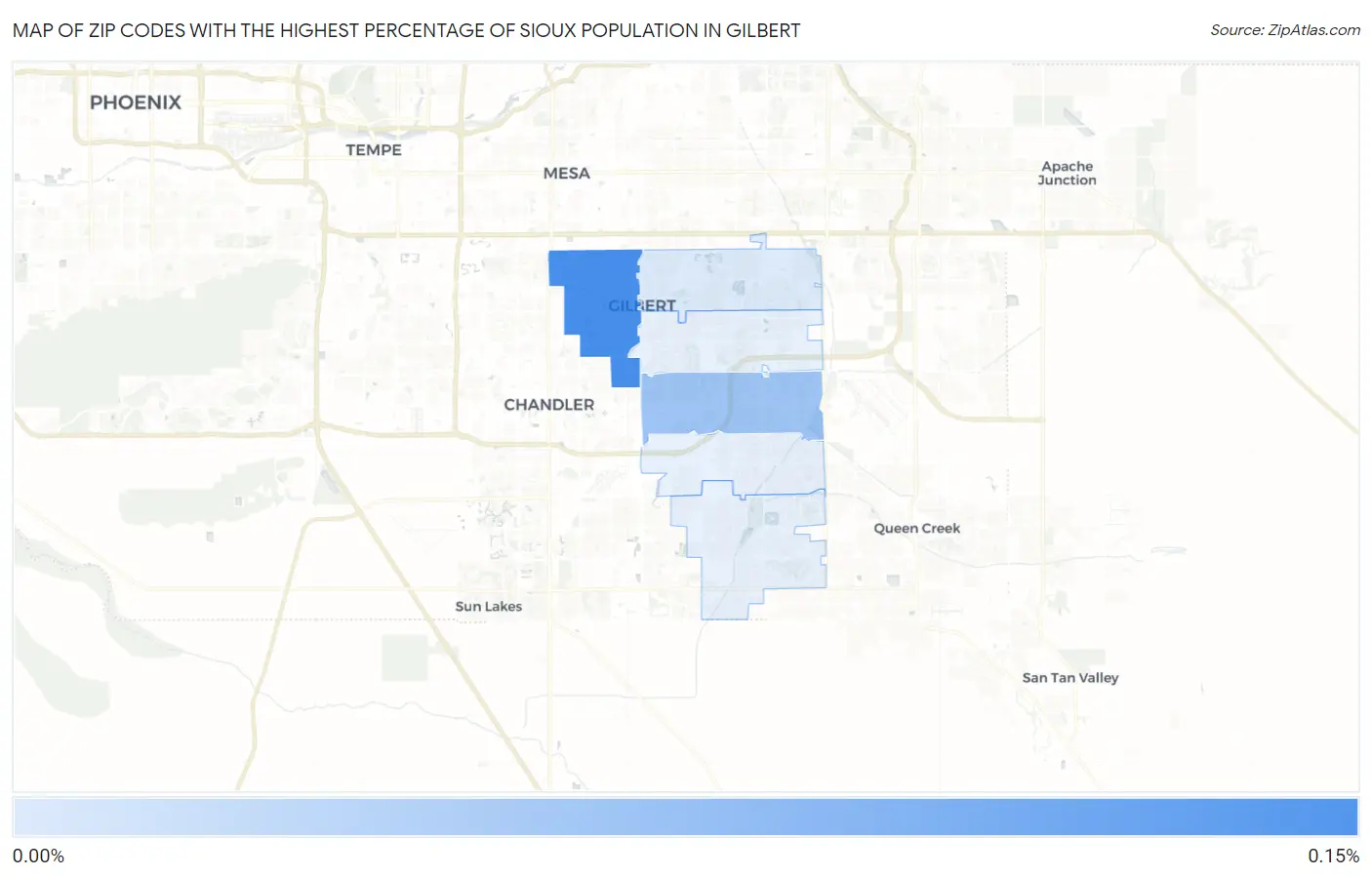 Zip Codes with the Highest Percentage of Sioux Population in Gilbert Map