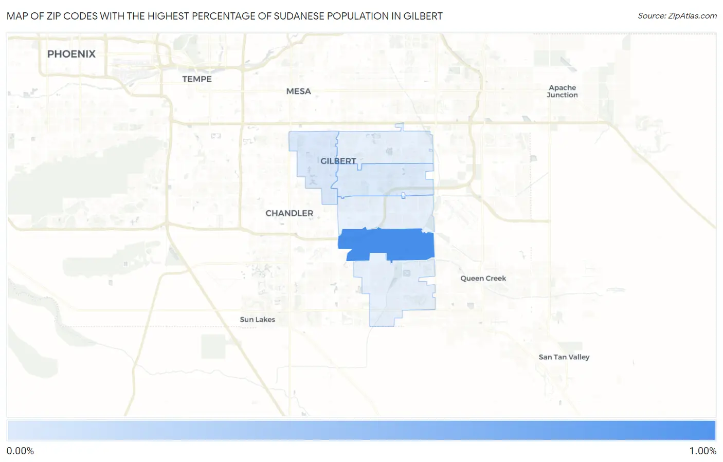 Zip Codes with the Highest Percentage of Sudanese Population in Gilbert Map