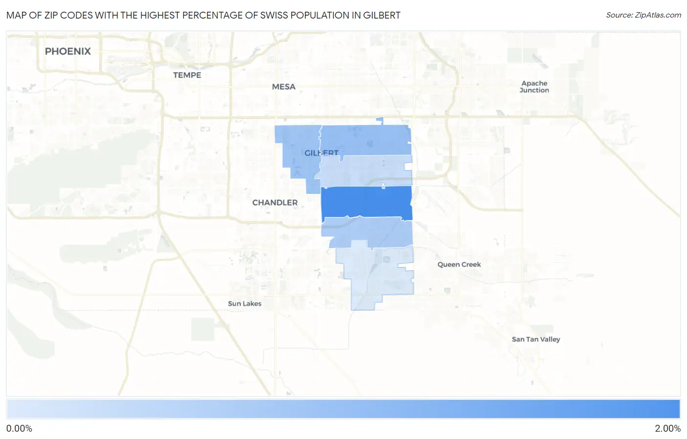 Zip Codes with the Highest Percentage of Swiss Population in Gilbert Map