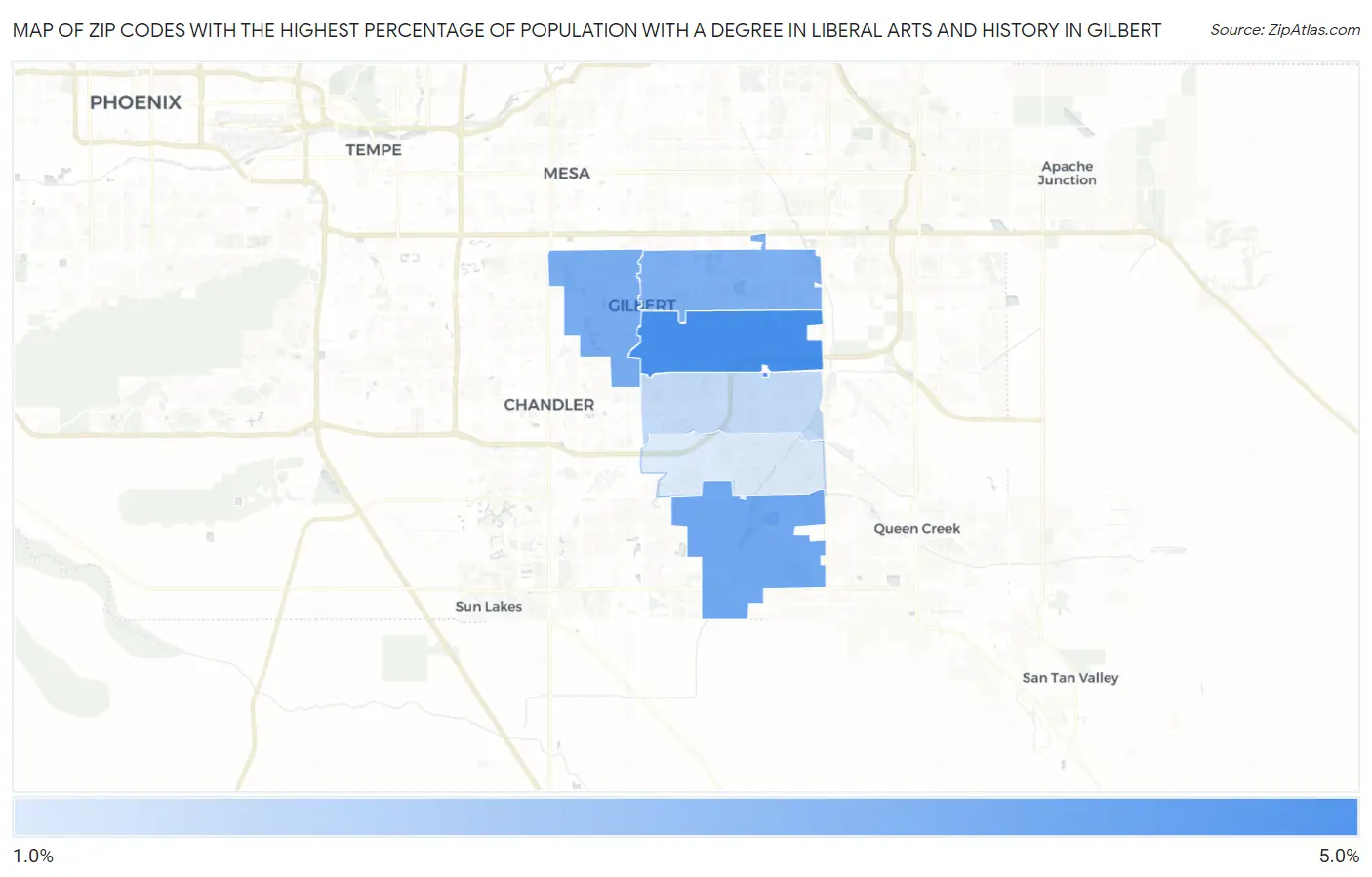 Zip Codes with the Highest Percentage of Population with a Degree in Liberal Arts and History in Gilbert Map