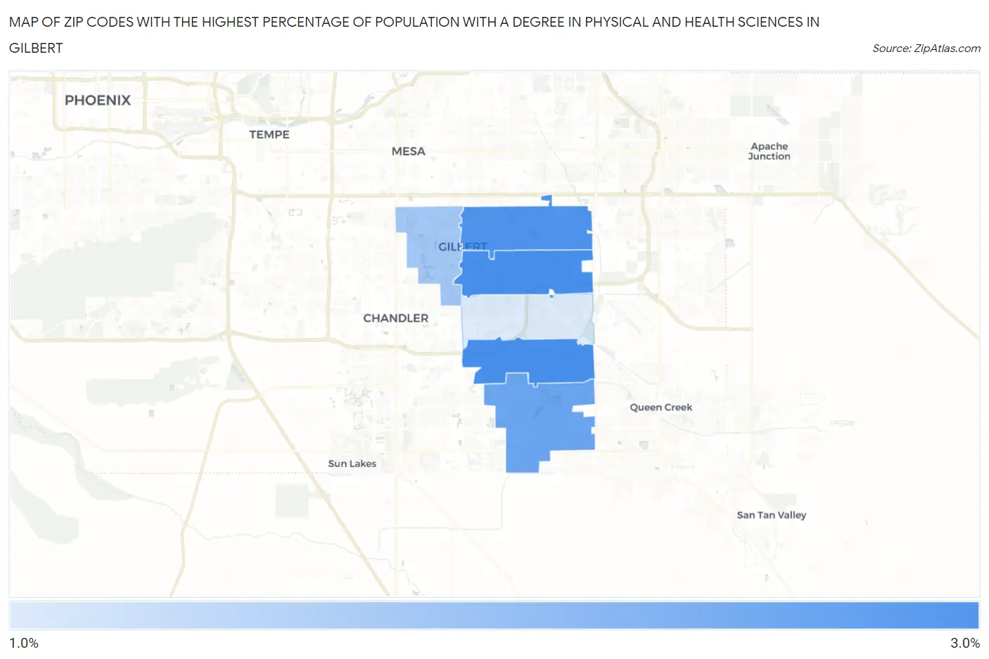 Zip Codes with the Highest Percentage of Population with a Degree in Physical and Health Sciences in Gilbert Map