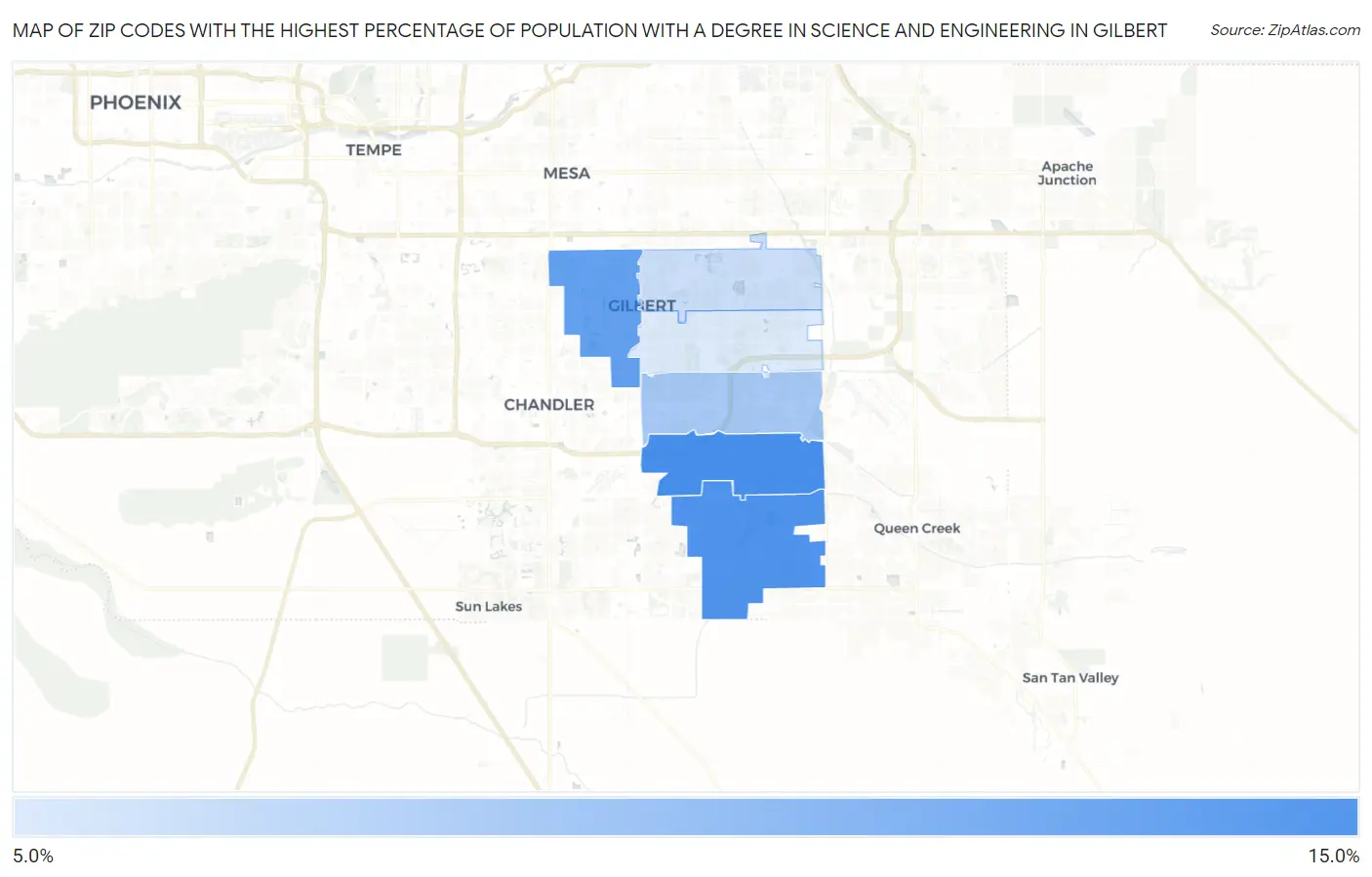 Zip Codes with the Highest Percentage of Population with a Degree in Science and Engineering in Gilbert Map