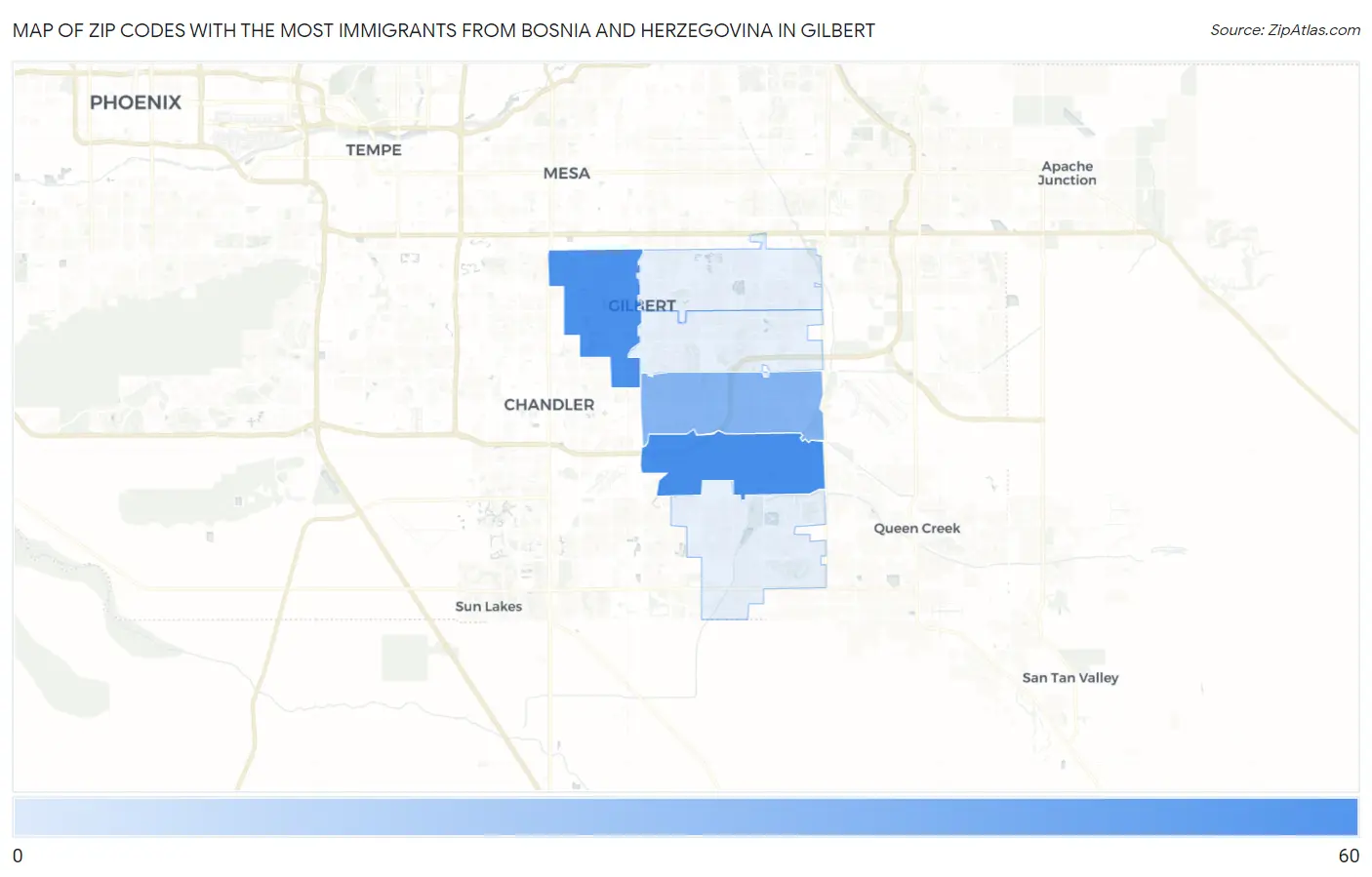 Zip Codes with the Most Immigrants from Bosnia and Herzegovina in Gilbert Map