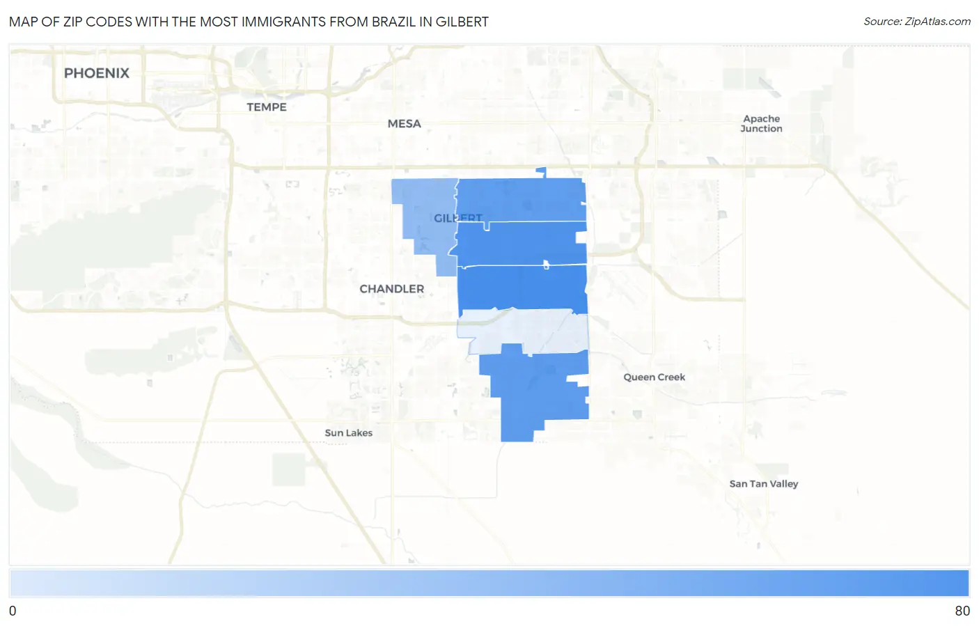 Zip Codes with the Most Immigrants from Brazil in Gilbert Map