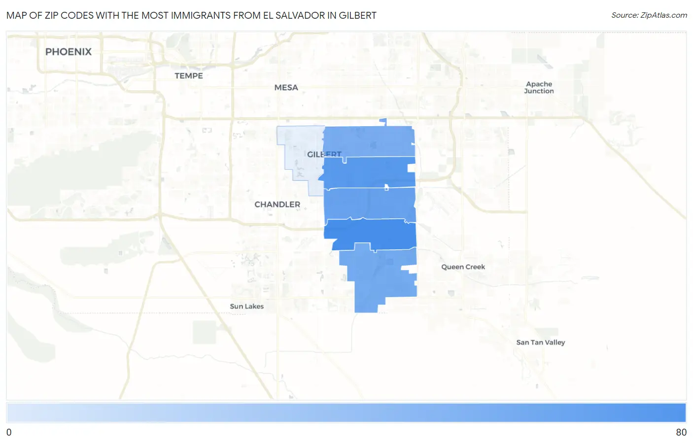 Zip Codes with the Most Immigrants from El Salvador in Gilbert Map
