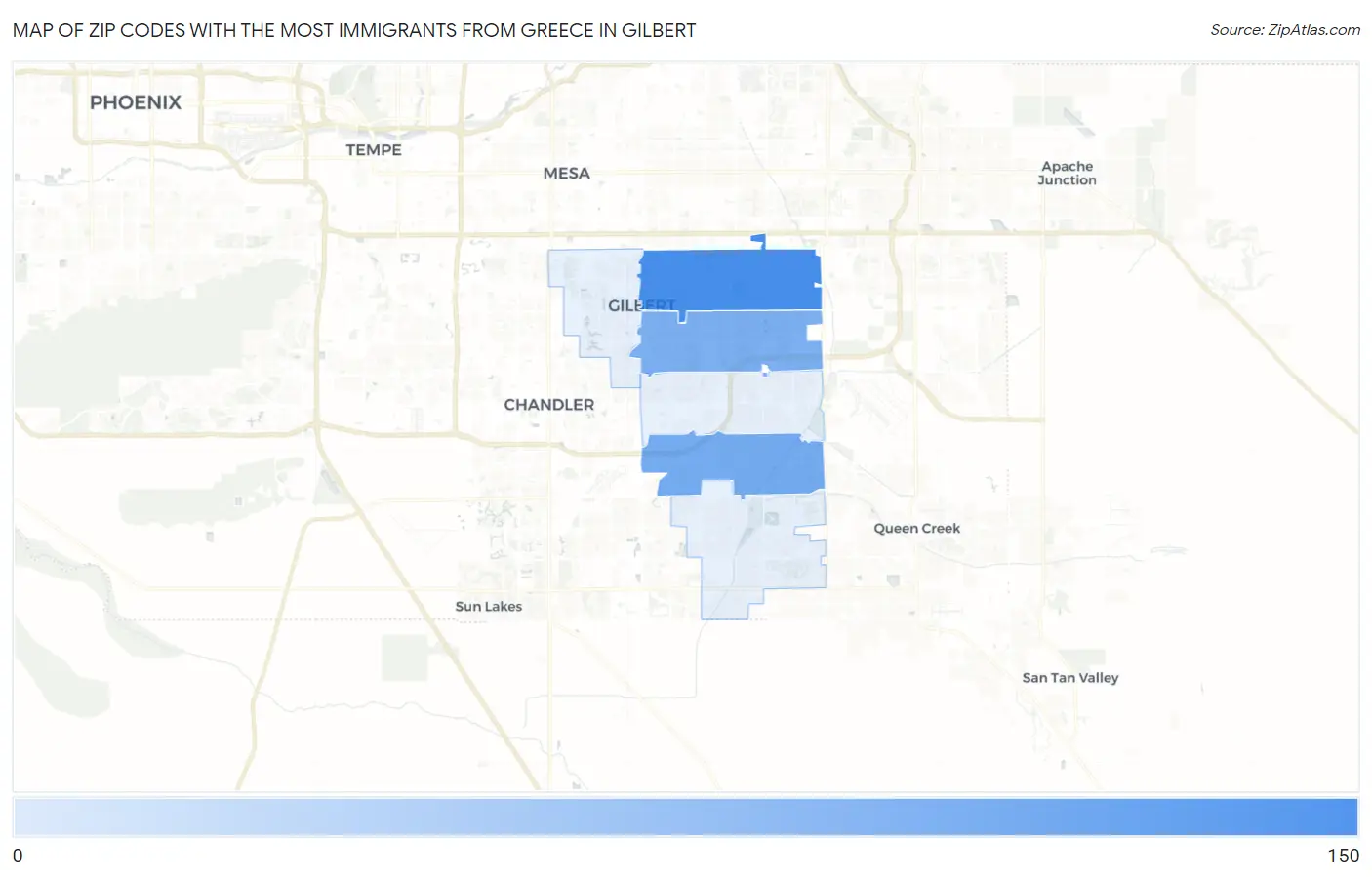 Zip Codes with the Most Immigrants from Greece in Gilbert Map