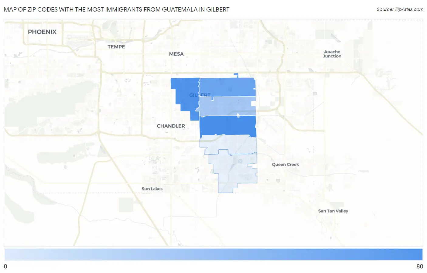 Zip Codes with the Most Immigrants from Guatemala in Gilbert Map