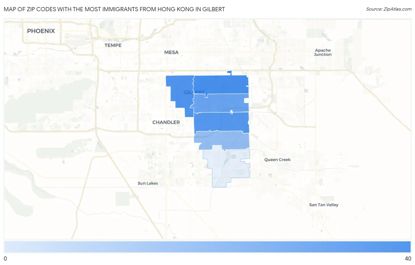 Zip Codes with the Most Immigrants from Hong Kong in Gilbert Map