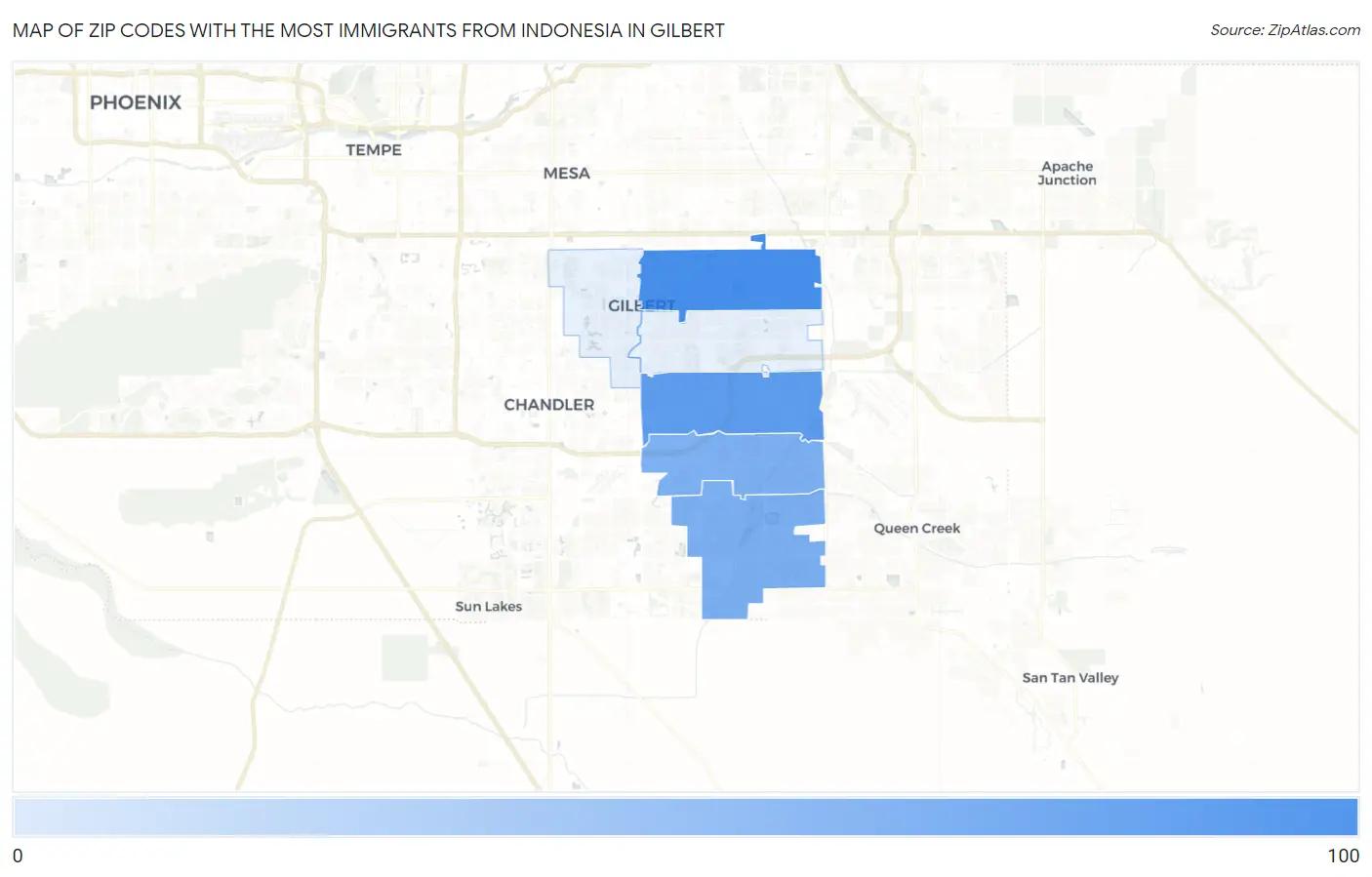 Zip Codes with the Most Immigrants from Indonesia in Gilbert Map
