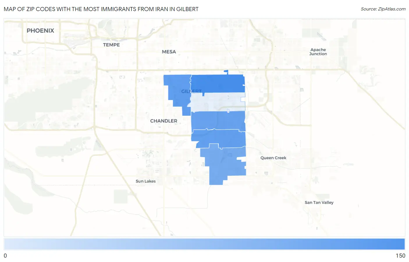 Zip Codes with the Most Immigrants from Iran in Gilbert Map
