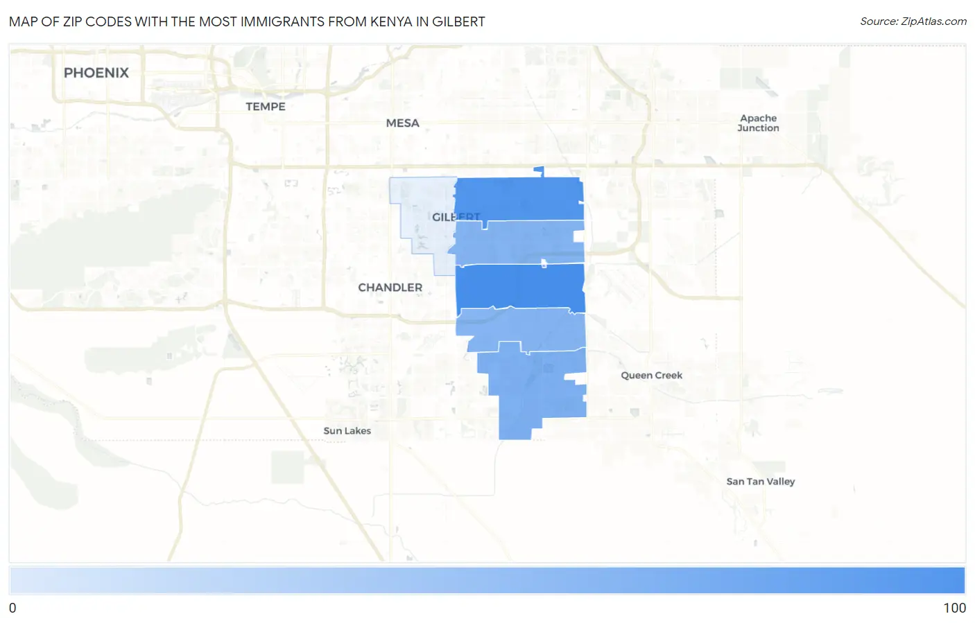 Zip Codes with the Most Immigrants from Kenya in Gilbert Map