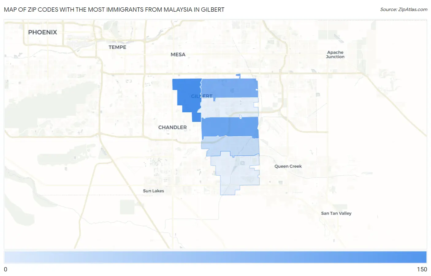 Zip Codes with the Most Immigrants from Malaysia in Gilbert Map
