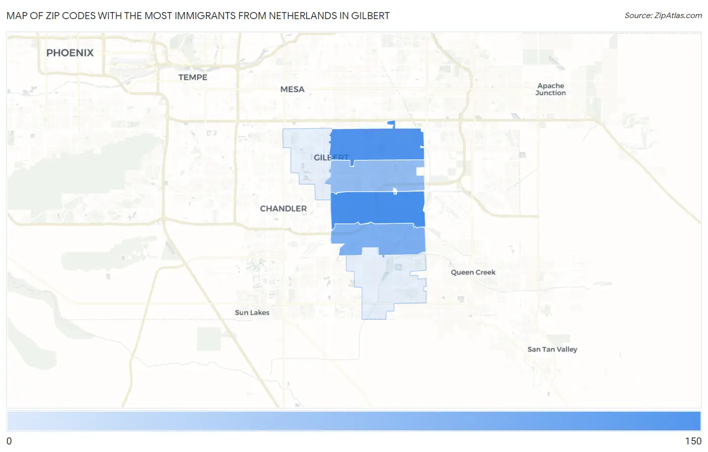 Zip Codes with the Most Immigrants from Netherlands in Gilbert Map