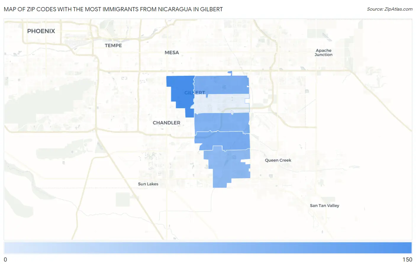 Zip Codes with the Most Immigrants from Nicaragua in Gilbert Map